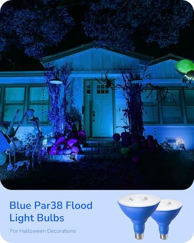 EDISHINE Hallowee PAR38 Blue Flood LED Light Bulbs, Dimmable, 4 Pack - Image 2