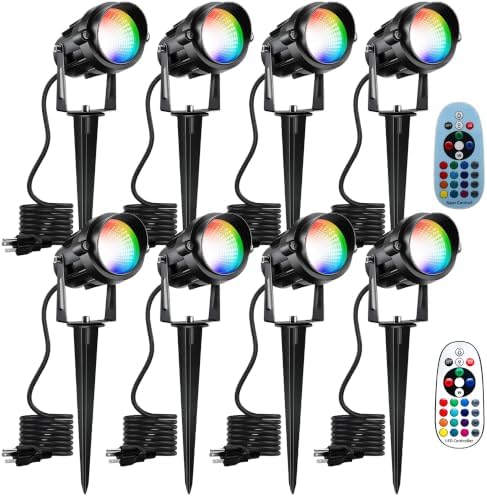 Halloween Christmas Spotlight Outdoor Color Changing Landscape Spotlights,12W RGBW LED Outdoor Spot Lights for Yard Garden Decor,Waterproof 110V Plug in Landscape Lighting with Remote,8 Packs by Qeeanmo