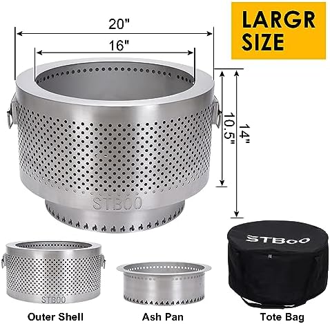 20Inch Large Firepit - Fire Pits for Outside with Portable Carrying Storage, Outdoor Fireplace for Camping Picnic Backyard Beach,Stainless, L - Image 2