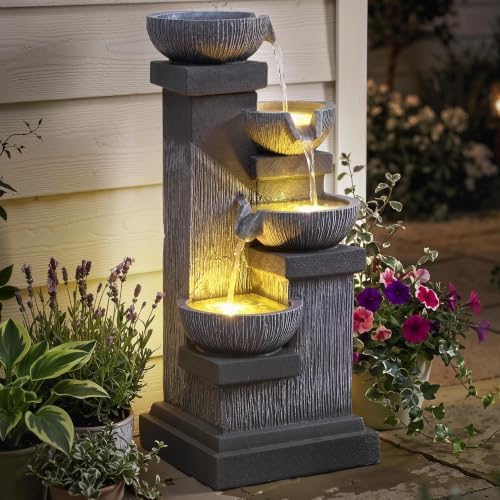 Outsunny 33.5" Tall Outdoor Water Fountain 4-Tier Floor Standing with Pump by Outsunny