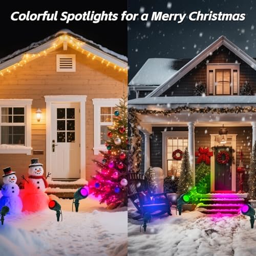Halloween & Christmas Outdoor Spotlight, 6500K Cool White LED Landscape Lighting with 4 Lenses (RGB Purple), IP67 Waterproof, 120V Plug-in for Yard, Garden Tree Holiday Decor(2 Pack, Green) - Image 3