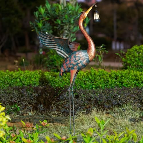 48'' Large Heron Garden Statue with Solar Lantern by ViteenLight