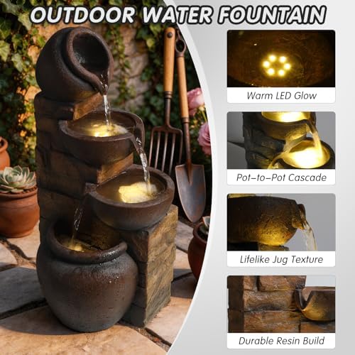 Outdoor 4-Tier Water Fountain with LED Lights for Patio, Backyard, Lawn - Image 6