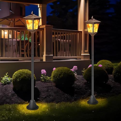 40 Inch Solar Flame Lantern Outdoor 1 Pack, Waterproof Post Light with 3D Flickering Flame, Dusk to Dawn Solar Column Light for Garden Driveway Patio Yard Decor - Image 4