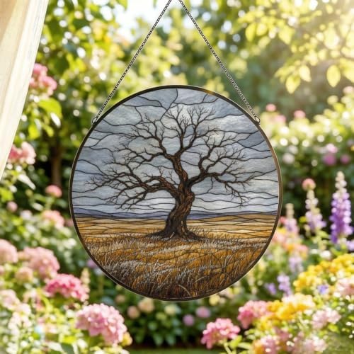 Lonely Bare Tree Stained Glass Suncatcher 9.8" Colorful Window Hanging Ornament, Retro Sun Catcher Decor with Chain for Home Wall Garden Birthday Christmas Mothers Day - Image 2
