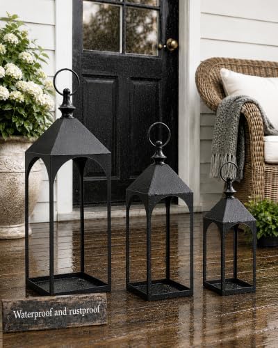 24" 17" 12" Large Outdoor Floor Lantern Set of 3 - Image 4