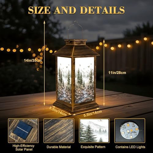 Solar Lantern Outdoor Waterproof Green Forest Woodland Nursery Room Pine Trees Mountains Fog Birds Garden Decor LED Solar Lights Hanging/Tabletop Lamp Gifts for Women Mom for Outside Yard Patio - Image 2
