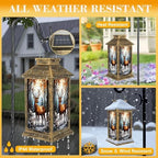 Solar Lantern Outdoor Waterproof Majestic Stag Winter Forest Autumn Leaves Stained Glass Garden Decor LED Hanging Solar Lights Tabletop Lamp Gifts for Women Mom Outside Yard Patio Porch - Image 3