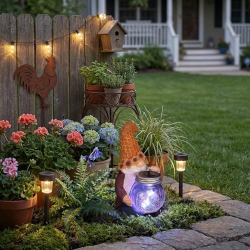 Lyeasw Solar Gnome Decor with Honeycomb Lantern, Outdoor Garden Decor - Image 4