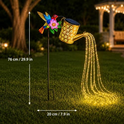 Solar Watering Can Lights Outdoor Lights 800LM IP44, Hummingbird Flower Cascading Fairy Lights, Warm White LED Garden Path Decor, Patio, Pond, Christmas Halloween Wedding Party Outdoor Festival Decor - Image 4