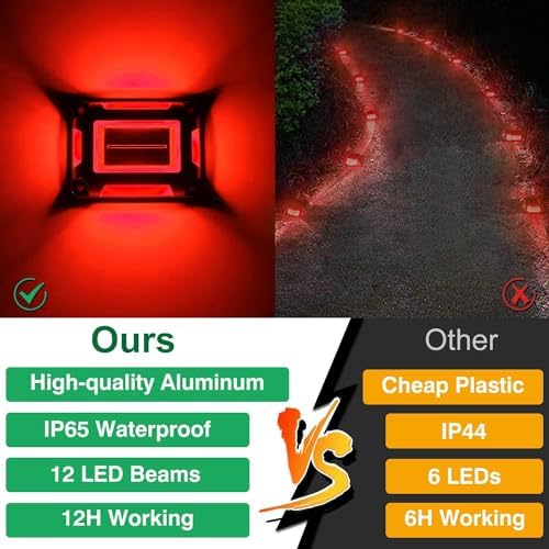 T-SUN Solar Driveway Lights Outdoor 12 Pack, Red LED Dock Marine Deck Light - Image 3