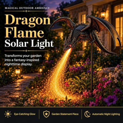 2027 New Solar Dragon Fire Garden Light, Dragon Garden Statue Stake with Breathing Fiber Optic Flame, Weatherproof Solar Outdoor Decor for Lawn, Pathway, Flower Bed & Patio (1PCS) - Image 2