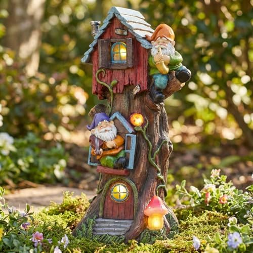 TERESA'S COLLECTIONS Gnome Treehouse Solar Resin Garden Statue 11" - Image 4