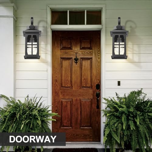 Darkaway Outdoor Light Fixtures Wall Mount, Outdoor Wall Lights Exterior Lighting Fixtures Waterproof Black Outside Wall Sconce with Seeded Glass for House Porch Hallway Garage Front Door - Image 2