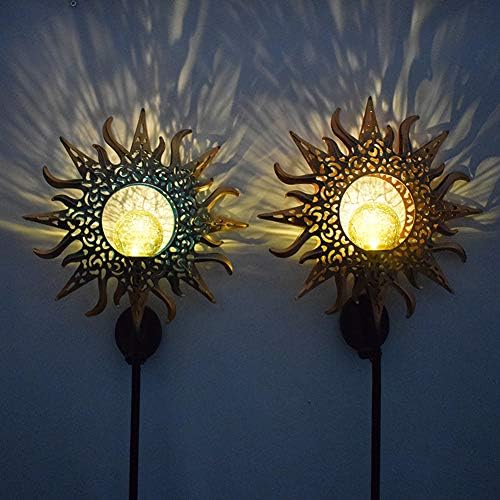 Practical Garden Tools Solar Lights Stake Sun，Sun Moon Flame Night Lighting，Solar LED Flame Light，Waterproof Retro Iron Garden Lawn Lamp，Garden Yard Landscape Decor (Size : 04) - Image 4