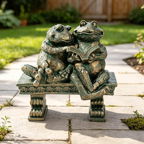 Teaeeno Garden Frog Statue, Weatherproof Reading Frogs Outdoor Sculpture by Teaeeno