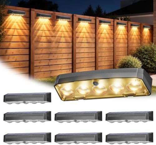 SEZAC Solar Fence Lights 8 Pack, 3 Color 4 Brightness IP65 Waterproof by sezac