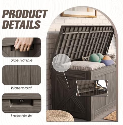 JUMMICO 120 Gallon Resin Deck Box, Large Outdoor Storage Box Waterproof & Lockable for Garden, Patio, Pools (Deep Brown) - Image 2