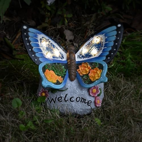 Yiosax-Garden Statue Butterfly Decor-Solar Outdoor Butterfly Light-Butterfly Figurine Decoration for Patio,Balcony,Yard,Lawn Ornament Garden Gift Women Mom by Yiosax