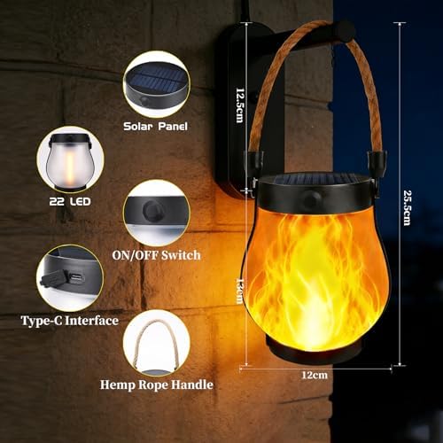 2 Pack Solar Lanterns Outdoor Waterproof, Flickering Flame Hanging Lanterns - Image 5