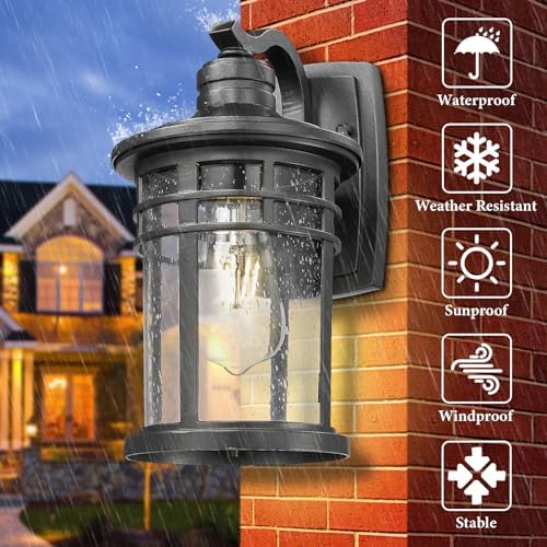 Darkaway Outdoor Porch Lights Wall Mount, Outdoor Light Fixtures Sconces Wall Lighting with Seeded Glass Waterproof Exterior Lights for Patio Yard House Hallway Doorway Garage(1 Pack, Black) - Image 2