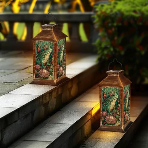 Solar Lantern Stained Glass Frog King Lotus Throne Jewel Crown Outdoor Garden Hanging Lantern Waterproof Solar Powered Lighting Outside Table Lamp for Deck Yard Camping Patio Gifts for Mom - Image 6