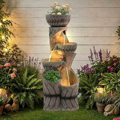 36" H Garden Water Fountains Outdoor, Waterfall Fountain with Lights - Image 2