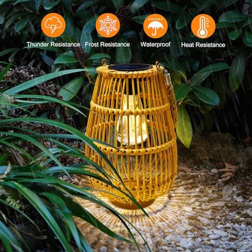 Solar Powered Lantern Outdoor Waterproof Hanging Rattan Lantern Lights Solar Lanterns Decorative Table Lamp for Garden,Yard,Patio,Porch,Trees,Lawn,Pathway,1 Pack - Image 5