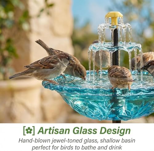 Solar Cascade Hanging Bird Bath Fountain - Solar Powered Birdbath Water Fountain Pumps Dispenser Outdoors Decor, Hanging Hummingbird Bird Shower Bath Kit with Flowing Water (Single - Black) - Image 4