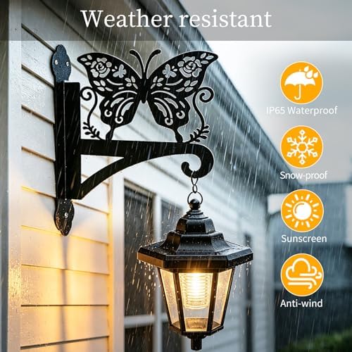 VOOKRY Solar Wall Lanterns Outdoor, Waterproof 2 Pack Hanging Lights with Butterfly Hooks, Wall Mount Sconce with 3 Solar Panels for Patio Porch Yard Garden Decor, Dusk to Dawn 2700K Warm White - Image 4