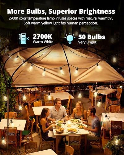 VIPAR Outdoor String Lights,100FT LED Patio Lights Waterproof 52 ST38 Bulbs - Image 4