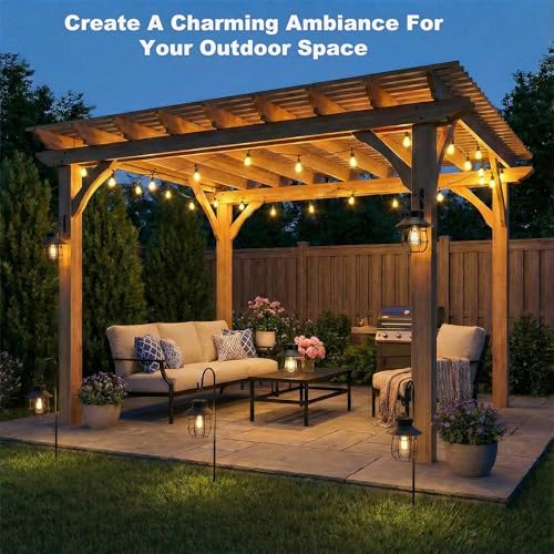 Livinlarge Hanging Solar Lanterns Waterproof,2 Pack Outdoor Metal Solar Lights with Wall Hooks Windproof Hook,Retro Solar Lantern Auto On/Off for Yard Garden Pathway Patio Porch Decor (Black) - Image 4