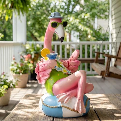 Pink Resin Flamingo Statue 12.2 Inch Tiki Figurine for Garden Patio - Image 7