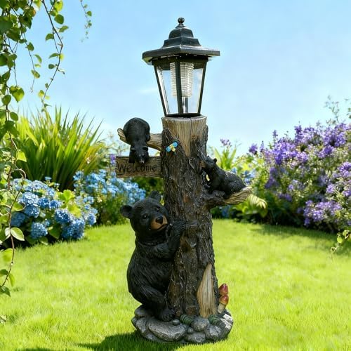 19 Inches Bear Statue Welcome Sign Garden Statue with Solar Lights - Image 4