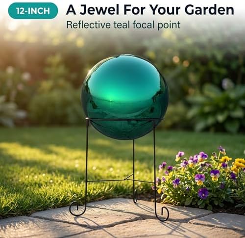 Lulu Decor, Light Green Stainless Steel Gazing Mirror Ball Size 12 with Stand - Image 4