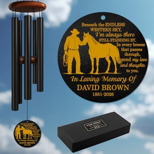 Personalized Memorial Wind Chimes for Outdoors Cowboy Horse Tribute Western Sky Sympathy Gift Custom Name Years for Loss of Loved One Dad Husband Ranch Keepsake Hanging Outdoor Remembrance - Image 7