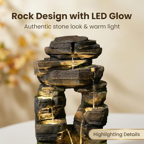 Bumilgar Arch Garden Fountain with LED Lights, 26.4 in Stacked Rock - Image 6