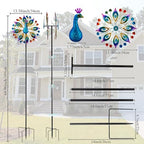Peacock Outdoor Wind Spinner, 64 Inch Double Wind Sculpture Decor - Image 2