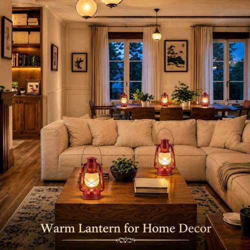 Wallsky Red Lanterns Battery Operated Vintage Lantern for Home Decor - Image 2
