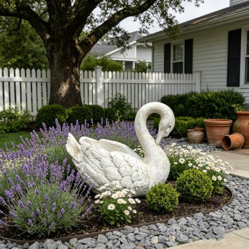 15.75'' Swan Planter Statue, Resin Swan Flower Pot Sculpture,White - Image 7