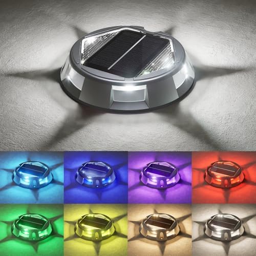 VOLISUN Solar Driveway Dock Deck Markers Marine Lights 12 Pack,9 Colors in 1 Led IP67 Waterproof Outdoor Warning Step Lights for Driveway Sidewalk Walkway Pathway RGB by VOLISUN