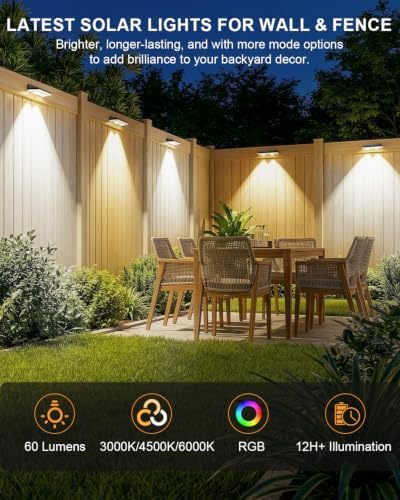 Solar Fence Lights Outdoor, 12 Pack 3CCT & RGB 13 Colors Fence Lights Solar Powered Ultra-Bright LED Lens Waterproof Outdoor Solar Lights for Fence, Backyard, Railing, Patio, Wall, Step, Deck - Image 2