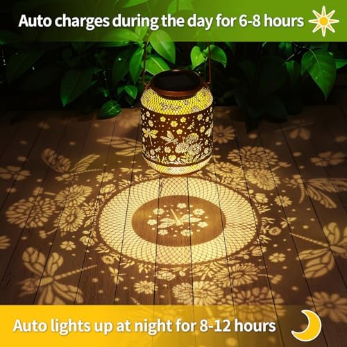 2 Pack Dragonfly Solar Garden Statues Birthday Gifts for Women Mom Grandma Hanging Solar Outdoor Waterproof Metal Garden Decor Outside for Yard,Patio,Lawn Porch,Backyard - Image 3
