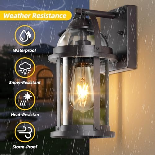 OKELI Dusk to Dawn Outdoor Wall Lights, Waterproof Lighting Fixtures Rustic Farmhouse Wall Lanterns with Clear Glass Shades Anti-Rust Outside Lights for Garage Patio Porch(Brown, 1 Pack) - Image 7