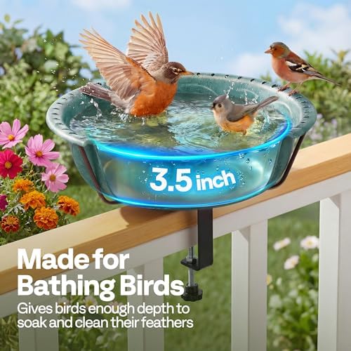 VIVOHOME Deck-Mounted Bird Bath with Adjustable Metal Clamp, Green - Image 6
