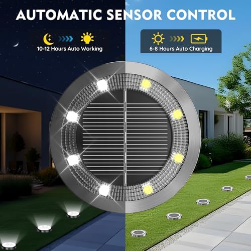 Solar Ground Lights Outdoor, 12 Pack Solar Lights Outdoor Waterproof White - Image 3
