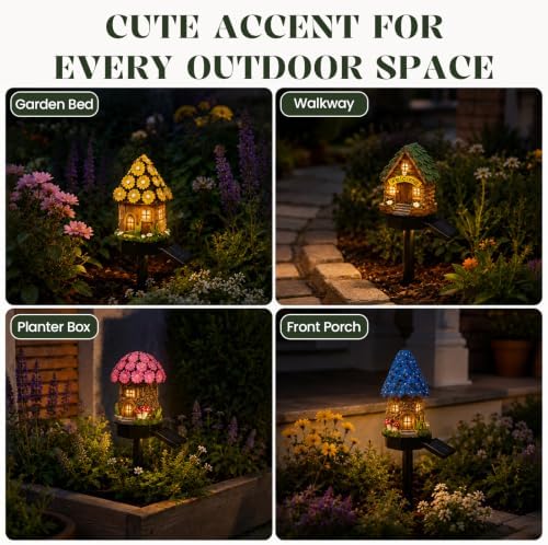 6 Pack-Solar Lights Outdoor, Mushroom Fairy House Stake Lights, Waterproof Cute Garden Decor for Yard, Lawn, Pathway, Patio & Cottage Garden - Image 5