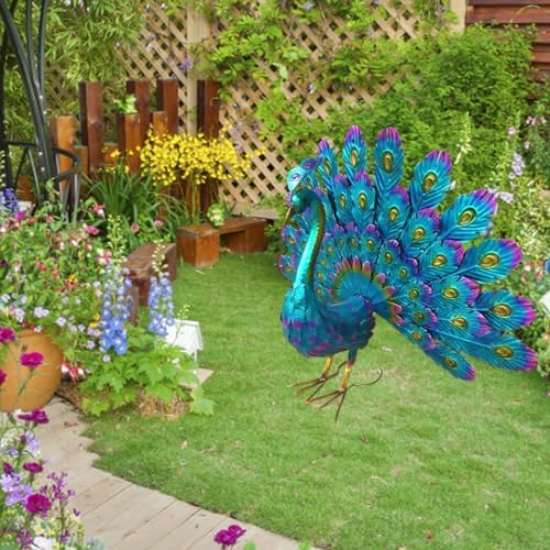 Garden Ornaments Outdoor, Peacock Statue Sculptures Metal Bird Art Decoration for Yard Porch Patio Lawn, 42x15x32 cm - Image 5