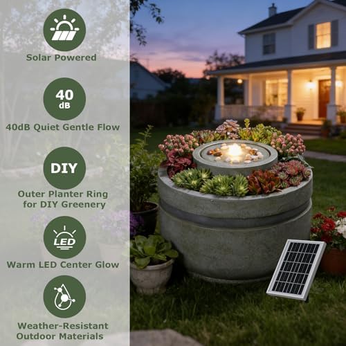 Solar Water Fountain Outdoor Garden Zen Bubbler with Lights - Image 6
