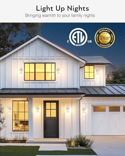 Dawn to Dusk Outdoor Light Fixture, White Front Porch Lights Wall Mount, Exterior Sconce Light with E26 Socket, Anti-Rust Coach Lights for Garage, Waterproof Outdoor Lighting for House, Patio - Image 5
